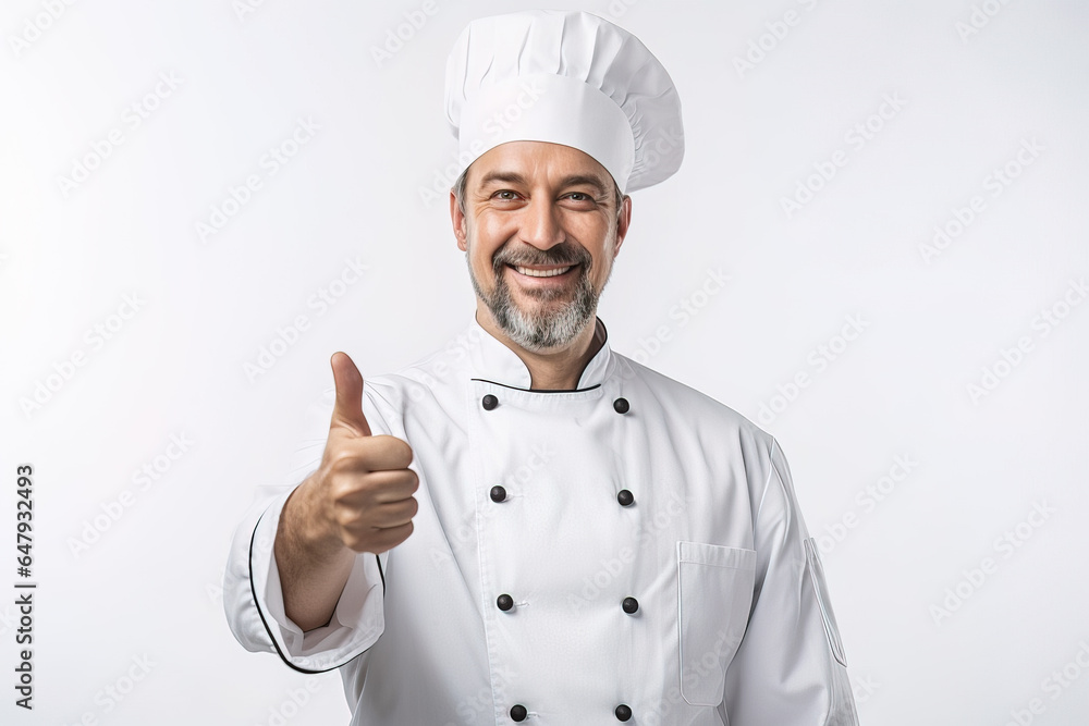 Wall mural chef in uniform smiling showing thumb up