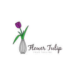 tulip flower with vase logo for beauty feminine vector icon symbol design