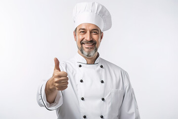 chef in uniform smiling showing thumb up