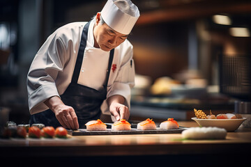 Japanese senior Chef making omakase food