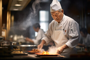 Japanese senior Chef making omakase food