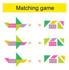 Matching game. Task for the development of attention and logic. Cartoon airplane.