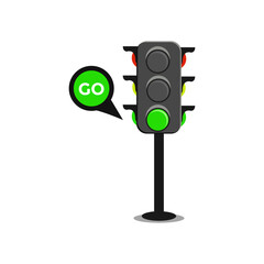 Illustration of traffic light cartoon with traffic sign. Vector.