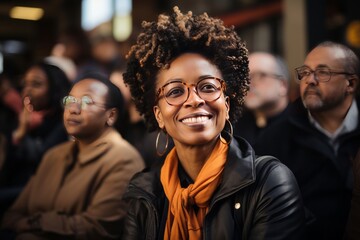 Obraz premium African American woman participating in a community empowerment event, Generative AI 