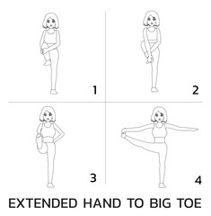 Extended Hand to Big Toe Yoga Manga Tutorial How Cartoon Vector Illustration Black and White