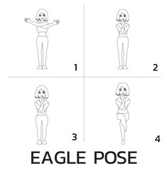 Eagle Pose Yoga Manga Tutorial How Cartoon Vector Illustration Black and White