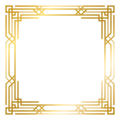  Art Deco gold frame vintage frame line geometric wedding label card frame png transparent background