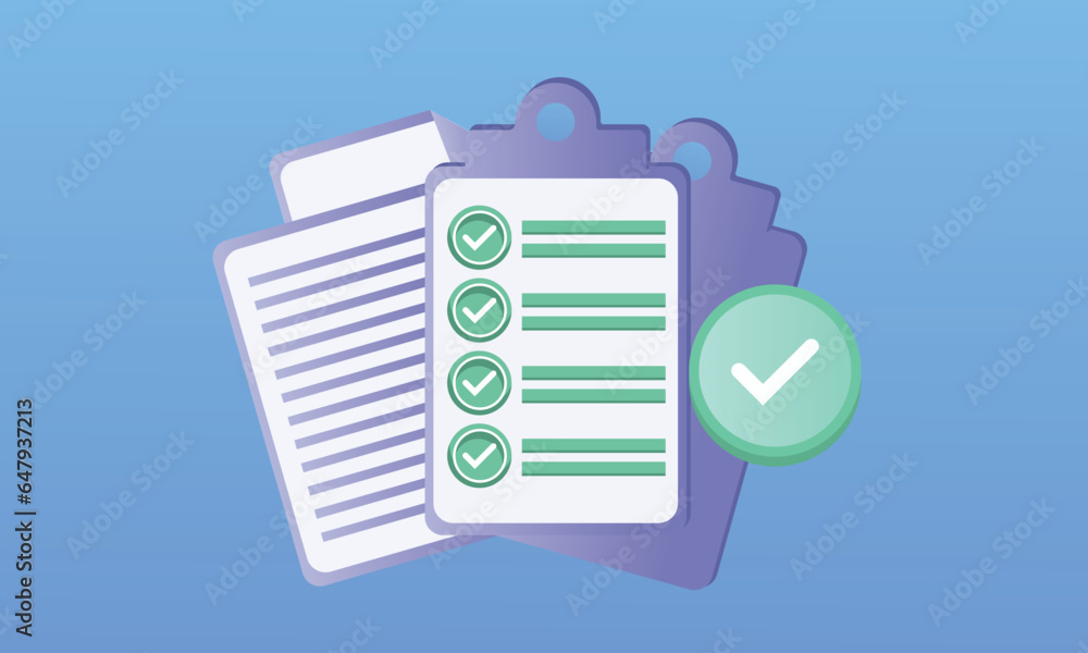 Poster documents task management clipboard efficient work to-do checklist.on blue background.vector design 