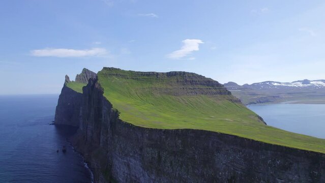 Hornstrandir drone view. A wilderness in northern Iceland with cliffs and dramatic coast line in the arctic circle.
