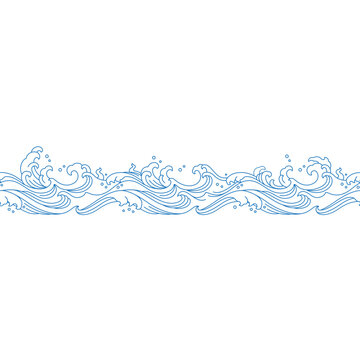 Water Wave Oriental Style Line Art Seamless Pattern Vector Illustration