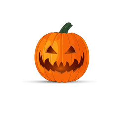 Pumpkin on white background. The Happy Halloween holiday. Orange pumpkin with scary smile. Vector illustration for design, postcards, banner.