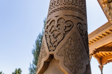 Fototapeta na wymiar Background with ethnic oriental themes depicting elegant handicraft items with Turkic-Arab Muslim motifs