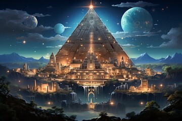 Obraz premium Mayan Temple At the center of the illustration