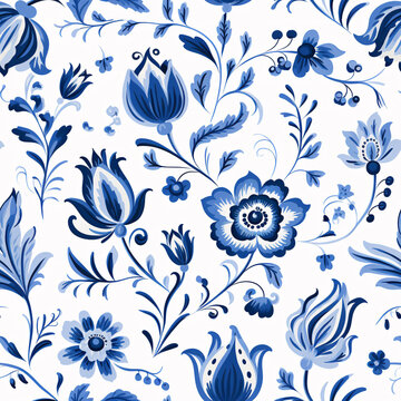 Dutch vibes come to life in this watercolor gouache pattern, offering a seamless design for fabric prints or wallpaper..