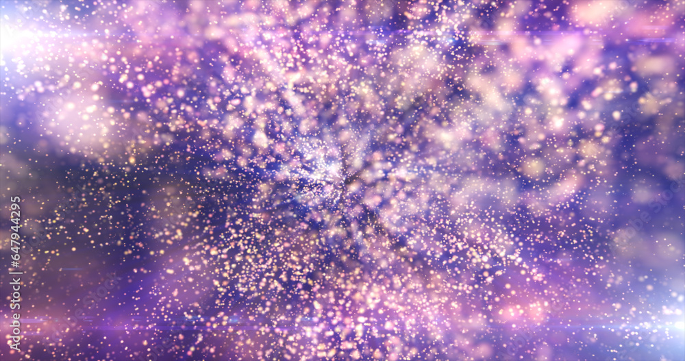 Poster purple background of many blurred circles with bokeh effect of energy magical glowing particles and 