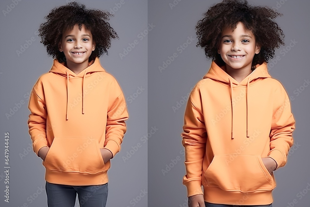 Canvas Prints child wearing long sleeve hoodie sweatshirt Side view, back and front view mockup template for print t-shirt design mockup