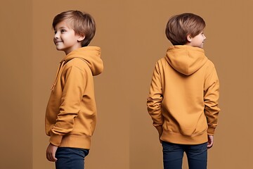 child wearing long sleeve hoodie sweatshirt Side view, back and front view mockup template for print t-shirt design mockup