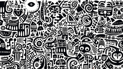 African tribe pattern drawn by black marker, white background