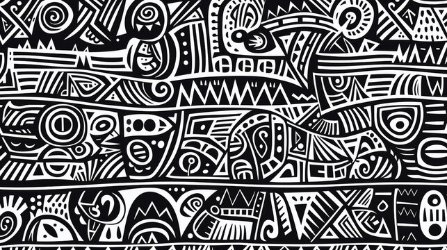 African tribe pattern drawn by black marker, white background.
Modified Generative Ai image.