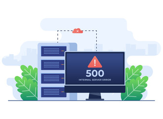 500 Internal server error concept flat illustration, Website error, Network error, Cloud computing concept for landing page, web design, banner, infographic