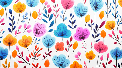 Floral pattern drawn by colorful markers, white background.
Modified Generative Ai image.