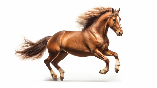 Running horse, side view, white background.
Modified Generative Ai image.