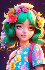 Fototapeta premium beautiful girl with flowers in her hair.