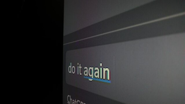 Closeup macro shot movement of coding script moving across LED screen with real-time AI-generated typing, showcasing advanced AI learning in optimization, debug and coding for software development.