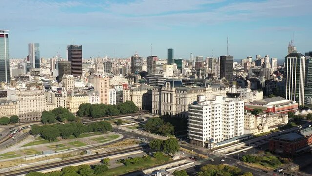 Aerial panoramic view of Centro Cultural Kirchner, CCK, in Buenos Aires, Argentina.