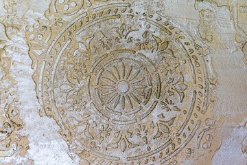 Oriental ornament with Arabic and Islamic style in design. Wall stucco or decorative plaster with an artistic motif