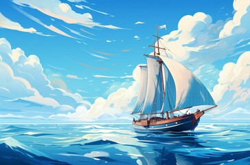 Illustration of a serene sailboat gliding through the vast and tranquil ocean created with Generative AI technology