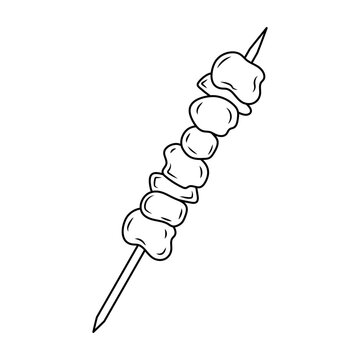 recommend clip art: Barbeque meat, lula kebab or shashlik. Meat on a skewer linear icon. Hand drawn doodle illustration.