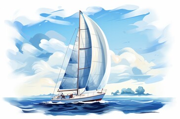Fototapeta premium Illustration of a serene sailboat gliding through the vast ocean created with Generative AI technology