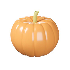 3D golden pumpkin with stem isolated on white background, 3D rendering pumpkin lantern halloween concept.