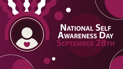 National Self Awareness Day vector banner design with geometric shapes and vibrant colors on a horizontal background. Happy National Self Awareness Day modern minimal poster.