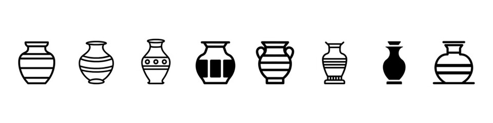 Antique vases outline icon. Ceramic vases icon line, Antique vase icon symbol vector illustration isolated on white background, Jar Set icon, Glass jar icons