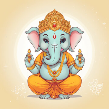 Cute Ganesha gives blessings illustration background