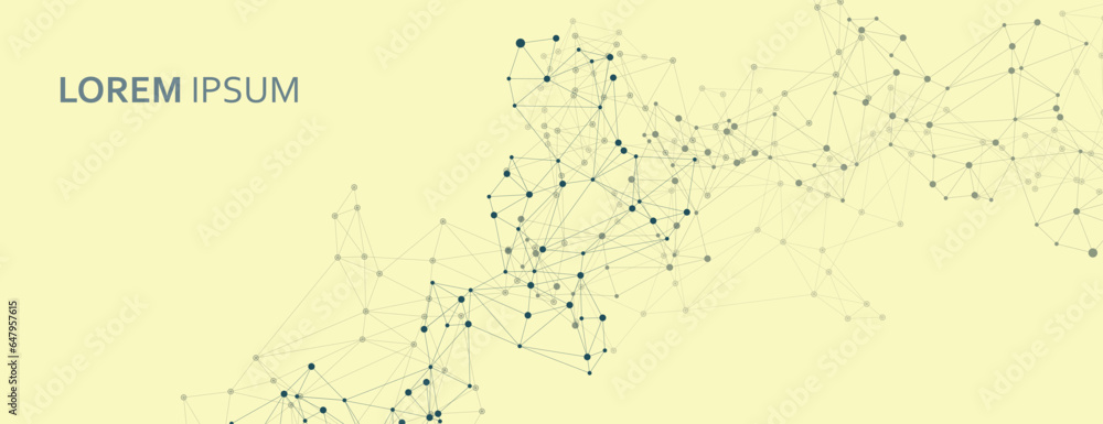 Poster abstract connect dots and lines on yellow background. science and technology vector illustration