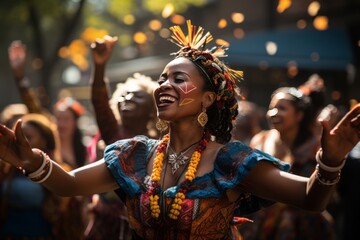 Obraz premium Celebration of a cultural heritage festival, where people of various ethnic backgrounds come together to honor their roots, Generative AI