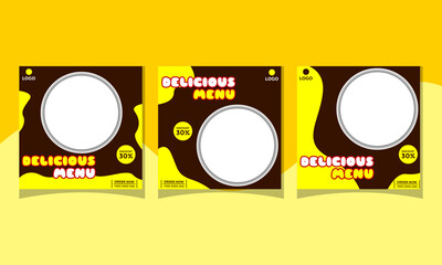 Set of Editable Food Social Media Post Template Design. With brown and yellow color scheme usable for food social media post, food business, culinary business, flyers, banners, web ads etc.