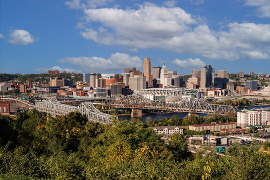 Cincinnati Ohio as seen from Devou Park in Covington  Kentucky