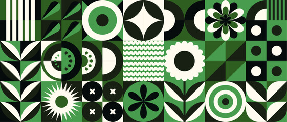 Abstract geometric agriculture concept pattern in bauhaus style. Natural plants simple shapes. Vector illustration