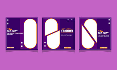 Set of editable promotion square banner template. With purple color scheme usable for social media post, banners, flyers and web ads. Vector design. 