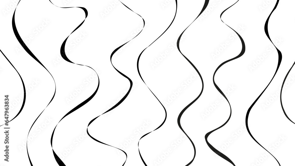 Aufkleber Black wavy lines pattern. Abstract background with hand drawn curved lines. Vector illustration.