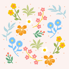 Hand drawn spring flower collection. colorful floral design.	