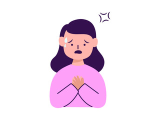 Obraz premium mental health woman character element design, flat symbol illustration of woman affected by mental health, panic attack pose