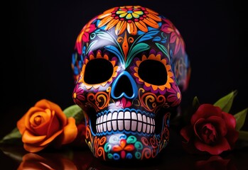 Mexican skull Day of the dead decoration celebrates indigenous culture.