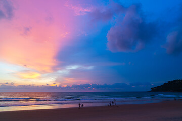 amazing pink sky above Karon beach Phuket at colorful sunset..sweet sky in colorful sunset above...