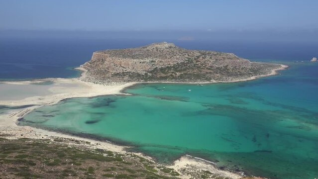 Video of Tigani cape and Balos lagoon with sandy beach. Dimos Kissamou, Chania, Crete, Greece.