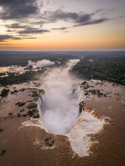 Beautiful aerial view to Iguassu Falls and green rainforest